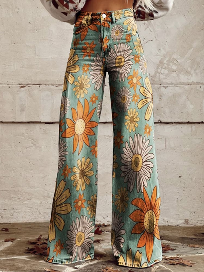 Linden Mode | Vintage Bloemenpatroon Palazzo Broek