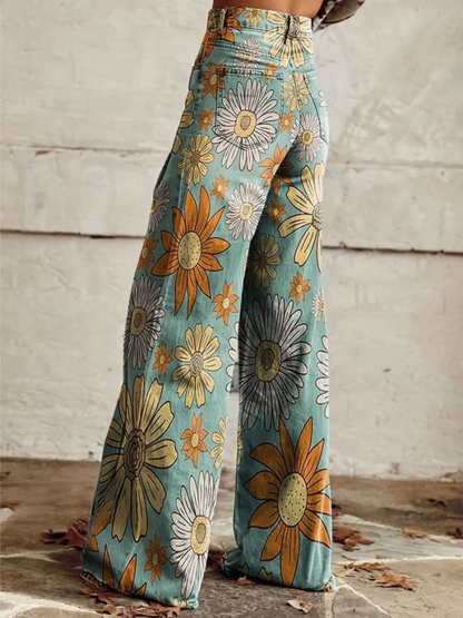 Linden Mode | Vintage Bloemenpatroon Palazzo Broek