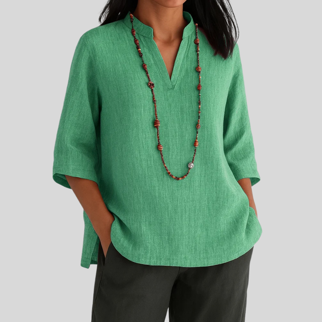 Van Dijkman Mode® | Linnen Blouse met Relaxte Elegantie