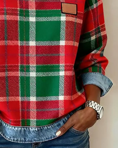 Van Dijkman Mode® | Geruite Trui met Denim Details