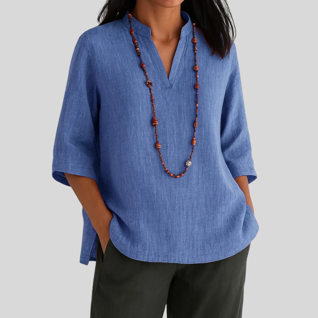 Van Dijkman Mode® | Linnen Blouse met Relaxte Elegantie