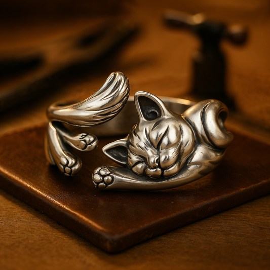 Levii Vintage Ring met Kat in Zilver