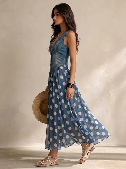 Elena | Elegante Spijkerjurk met Stippen