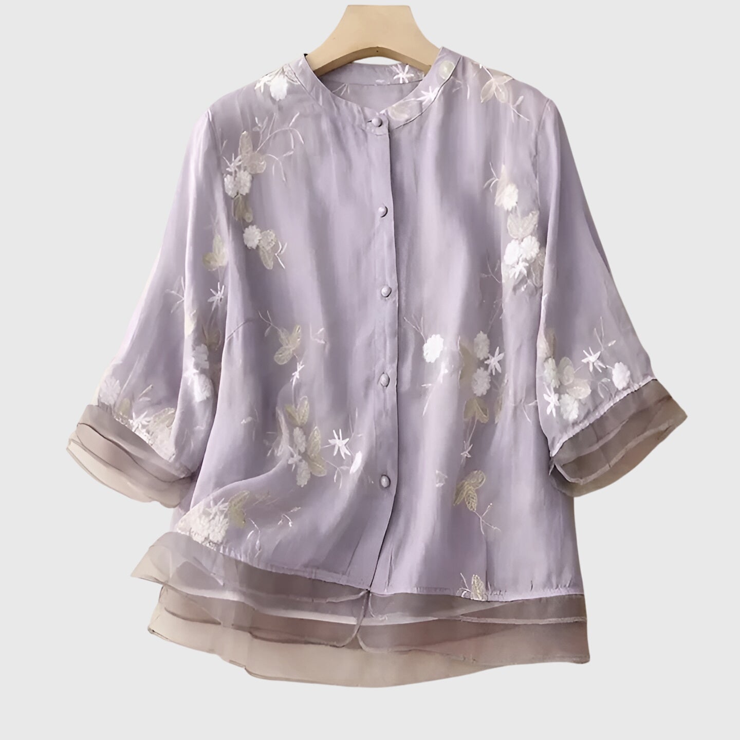 Linden Mode | Nellie Elegante Top met Geborduurde Bloemen