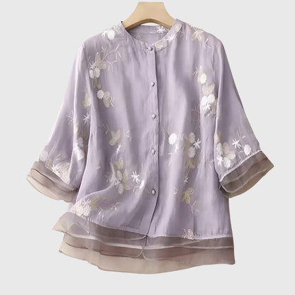 Linden Mode | Nellie Elegante Top met Geborduurde Bloemen
