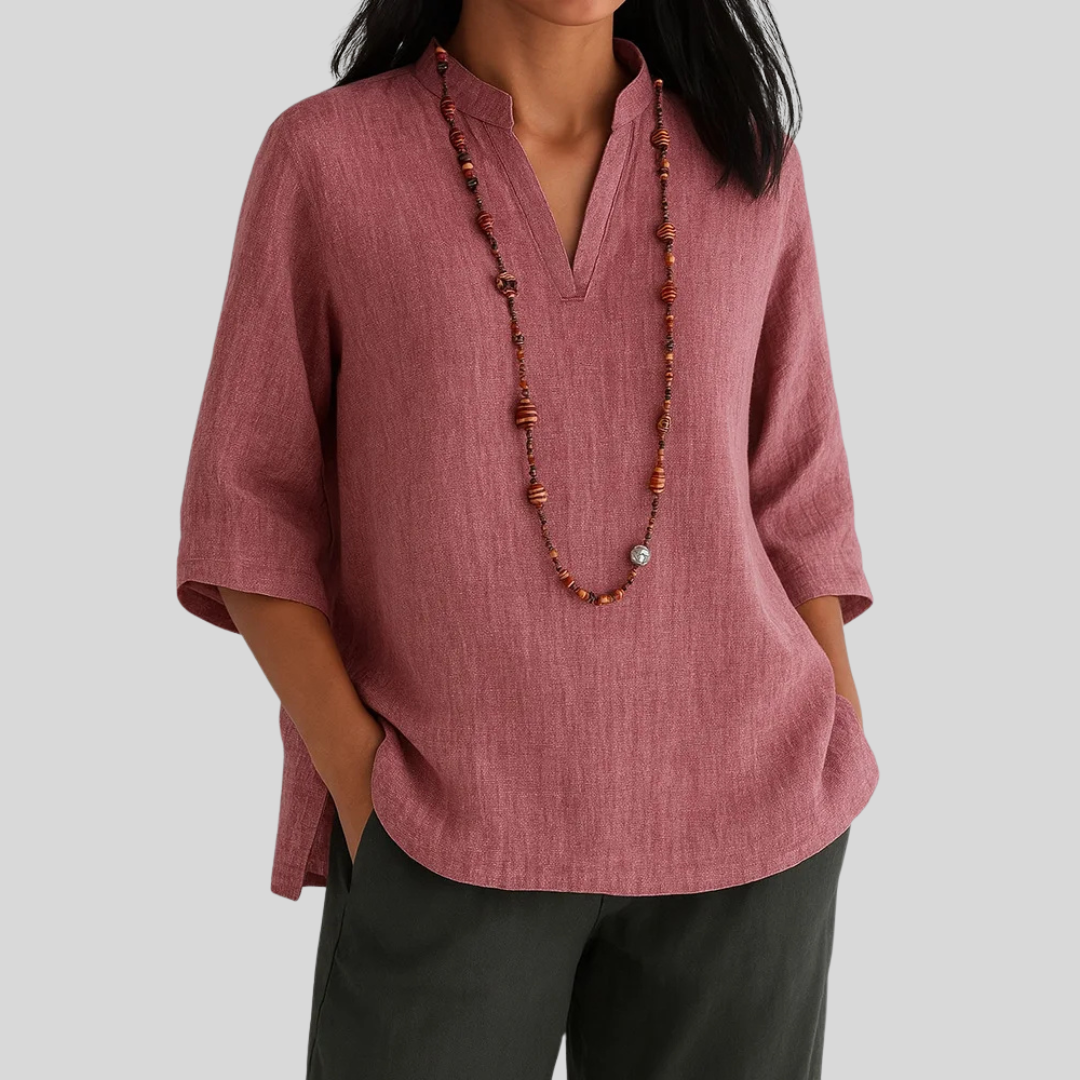 Van Dijkman Mode® | Linnen Blouse met Relaxte Elegantie