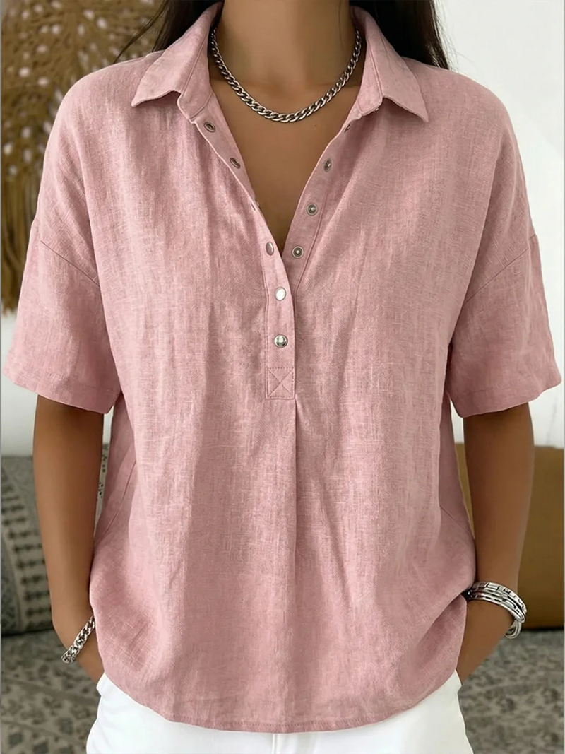 Linden Mode | Blouse met kraag en knoopdetail (TIJDELIJK 1+1 GRATIS!)