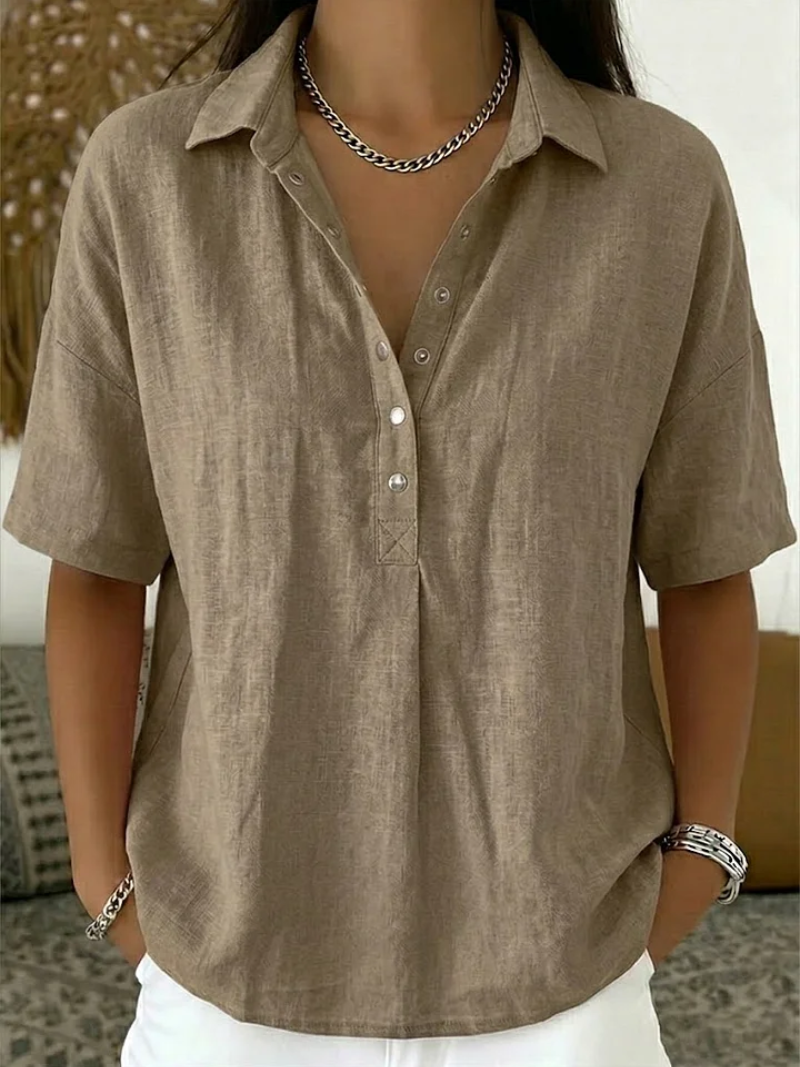 Linden Mode | Blouse met kraag en knoopdetail (TIJDELIJK 1+1 GRATIS!)