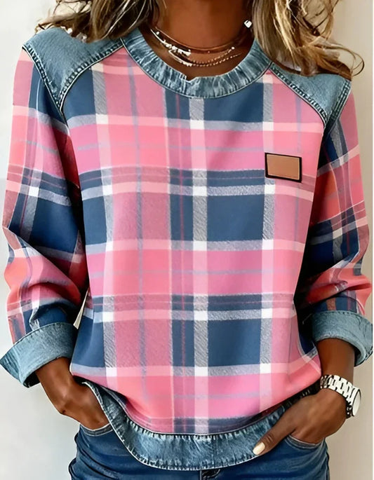 Linden Mode | Geruite Trui met Denim Details