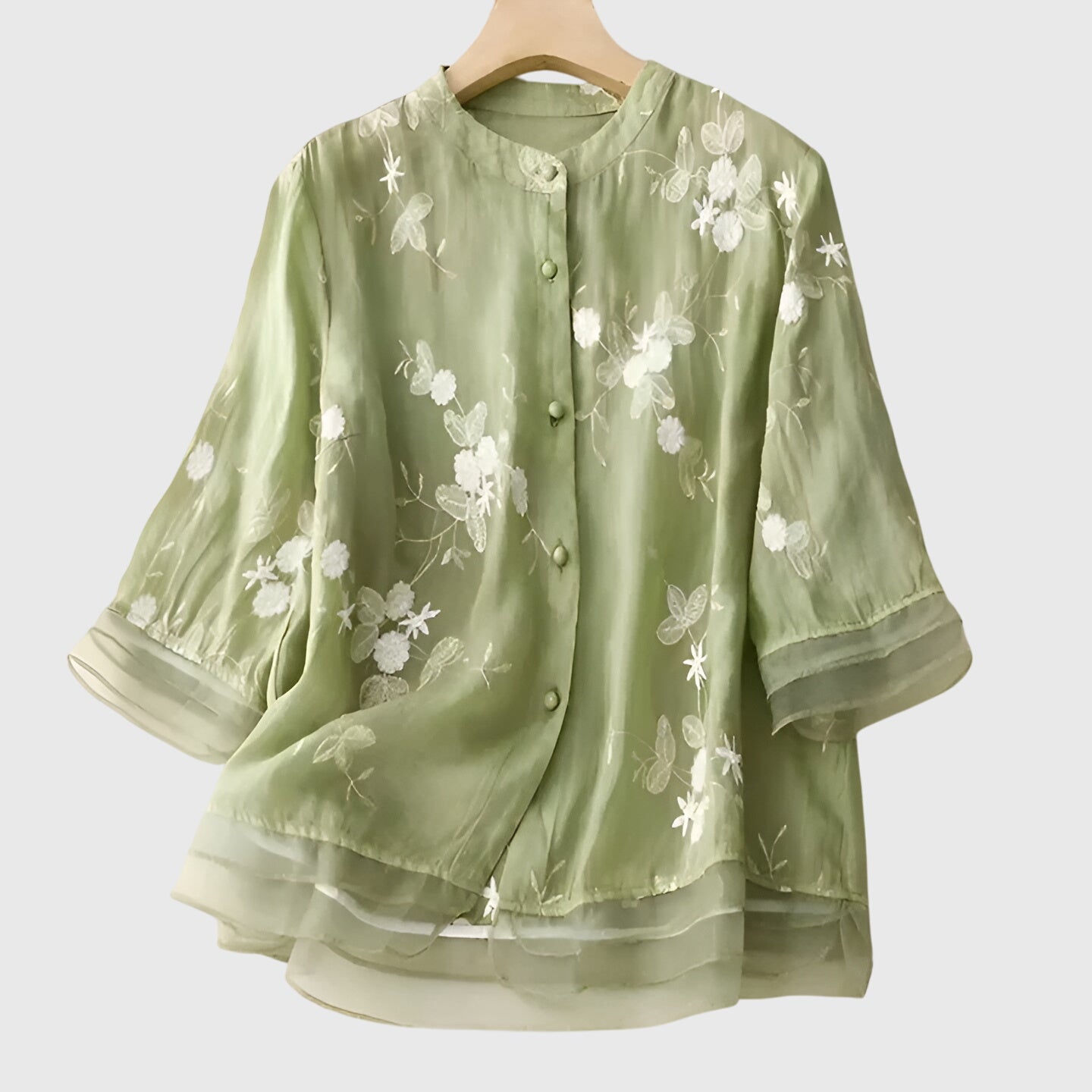 Linden Mode | Nellie Elegante Top met Geborduurde Bloemen