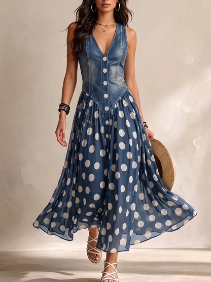 Elena | Elegante Spijkerjurk met Stippen
