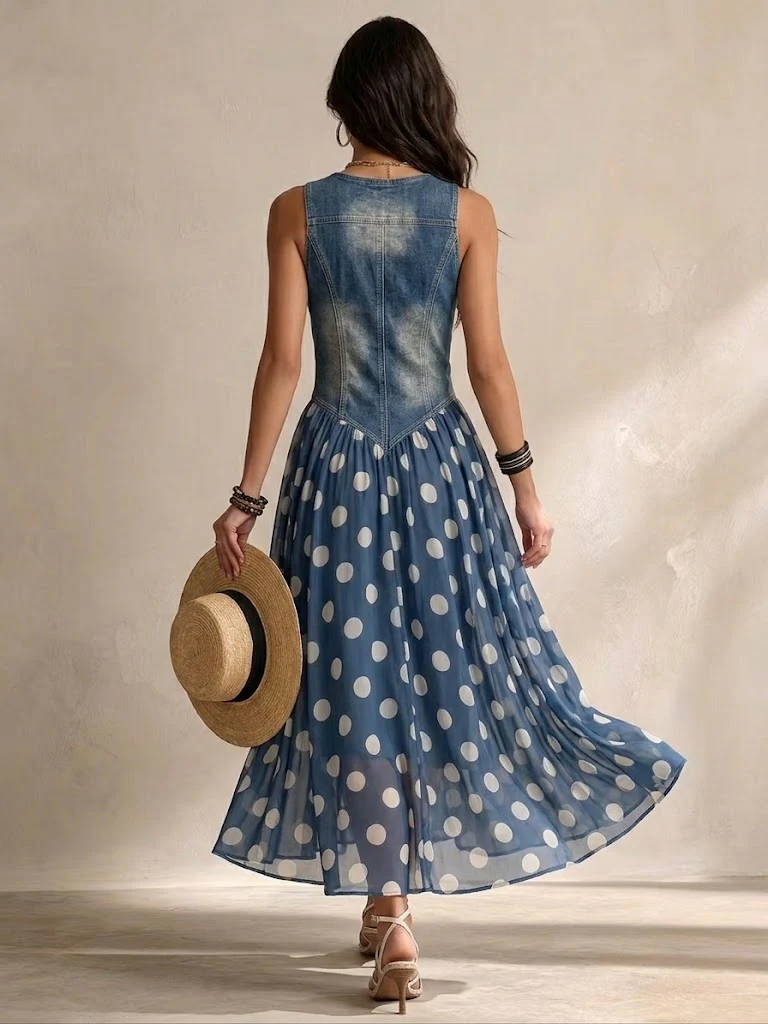 Elena | Elegante Spijkerjurk met Stippen