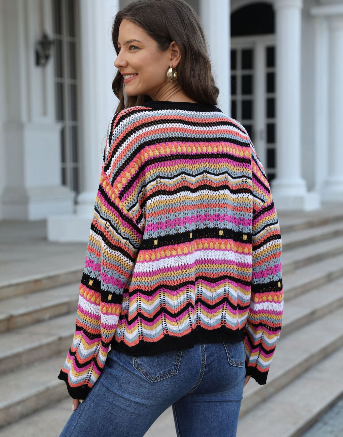 Van Dijkman Mode® | Kleurrijke Gebreide Sweater