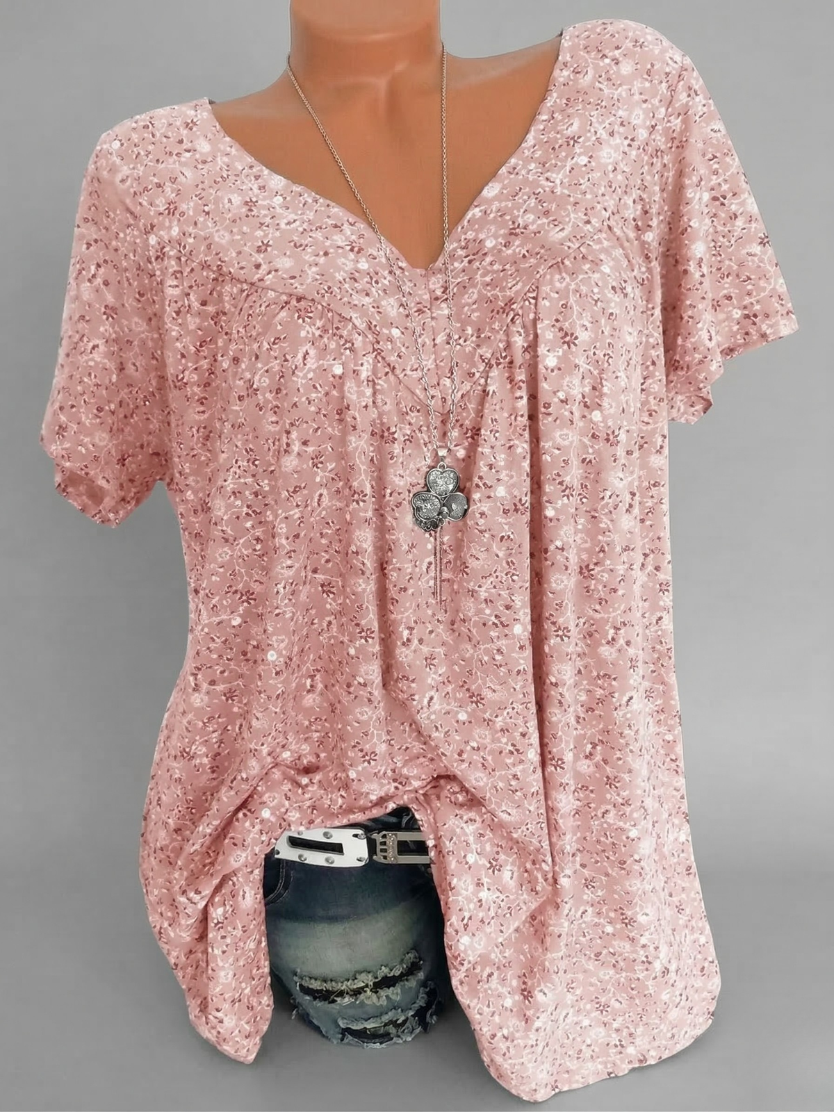 Van Dijkman Mode® | T-shirt Flora met V-hals