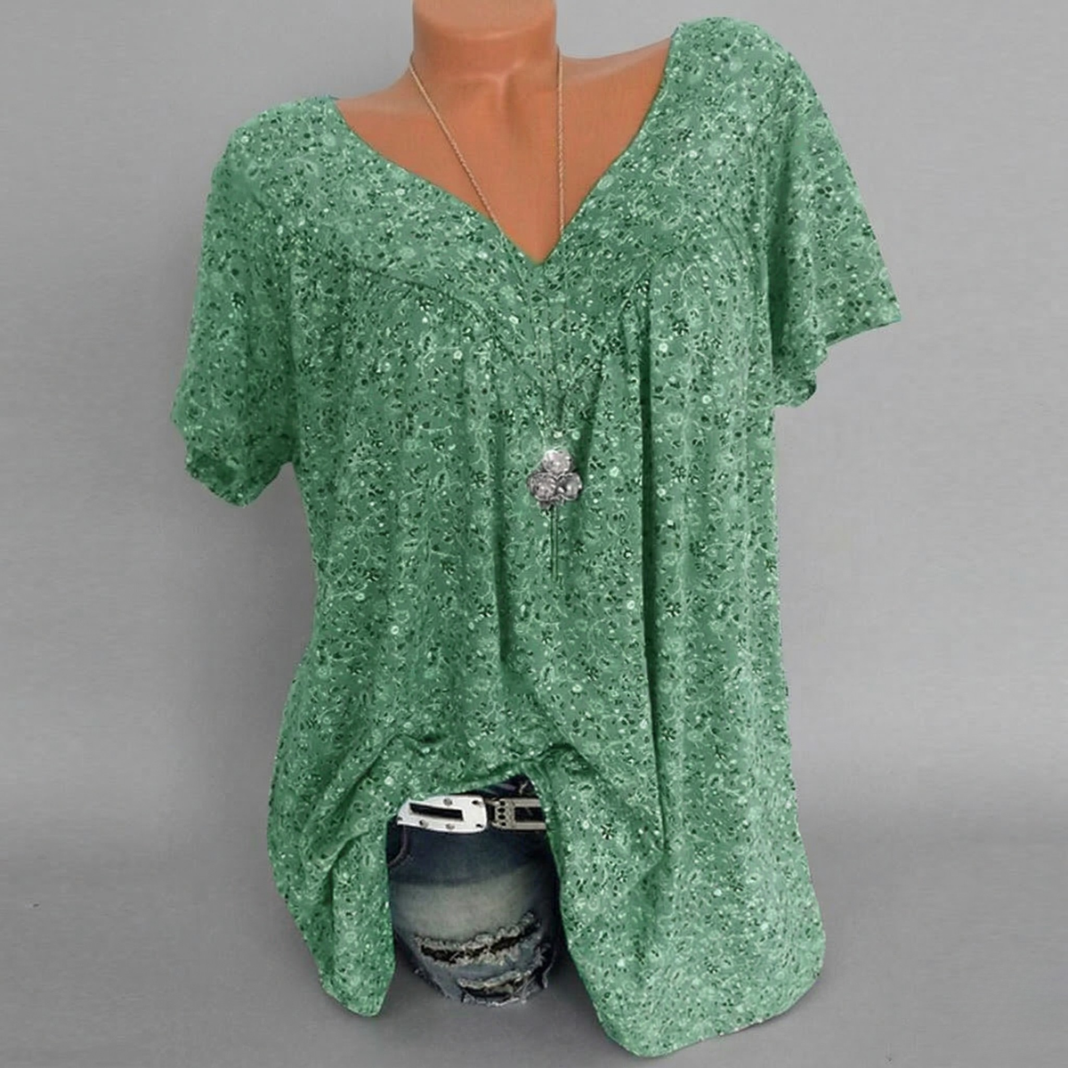 Van Dijkman Mode® | T-shirt Flora met V-hals
