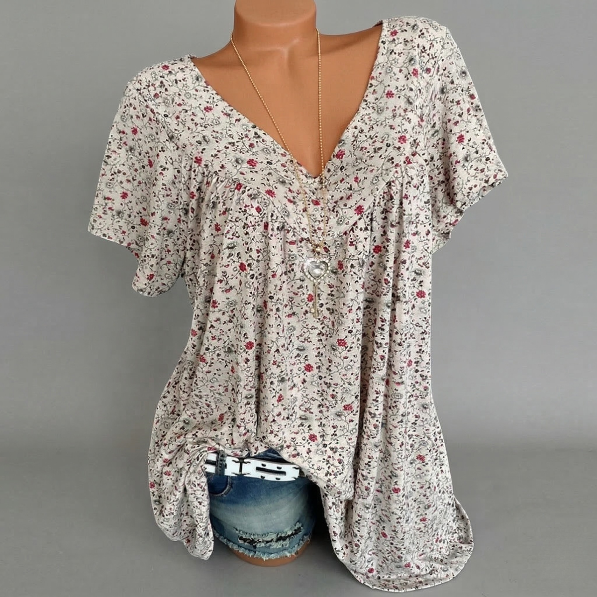 Van Dijkman Mode® | T-shirt Flora met V-hals