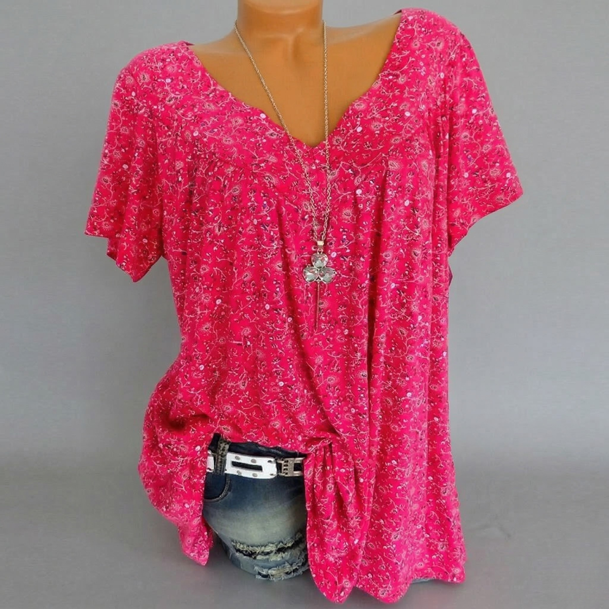 Van Dijkman Mode® | T-shirt Flora met V-hals