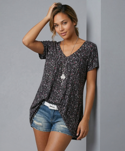 Van Dijkman Mode® | T-shirt Flora met V-hals