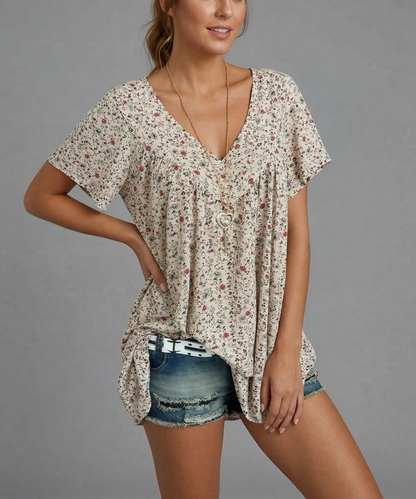 Van Dijkman Mode® | T-shirt Flora met V-hals