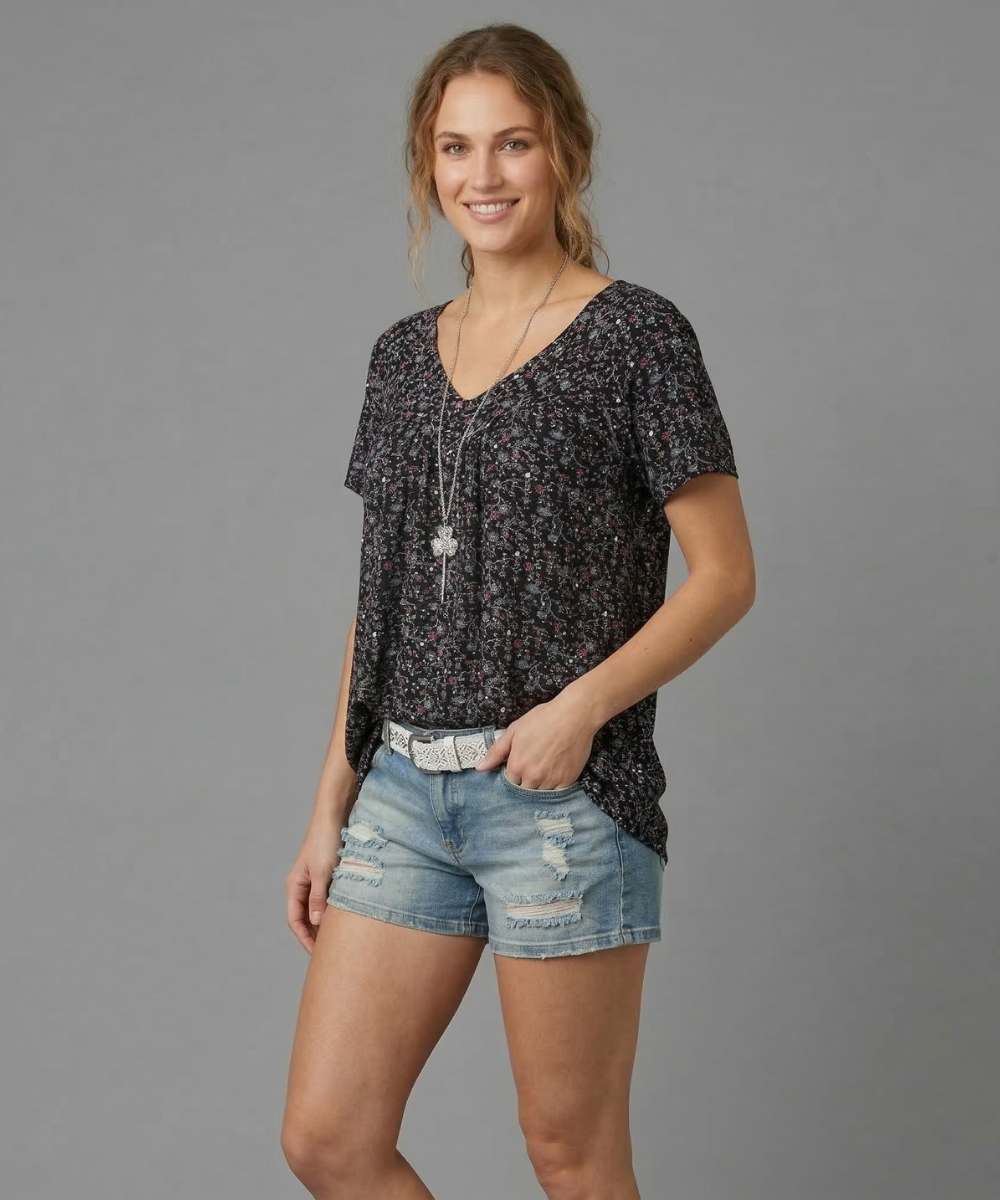 Van Dijkman Mode® | T-shirt Flora met V-hals