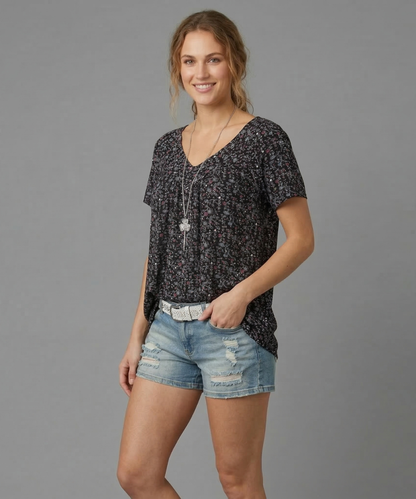 Van Dijkman Mode® | T-shirt Flora met V-hals