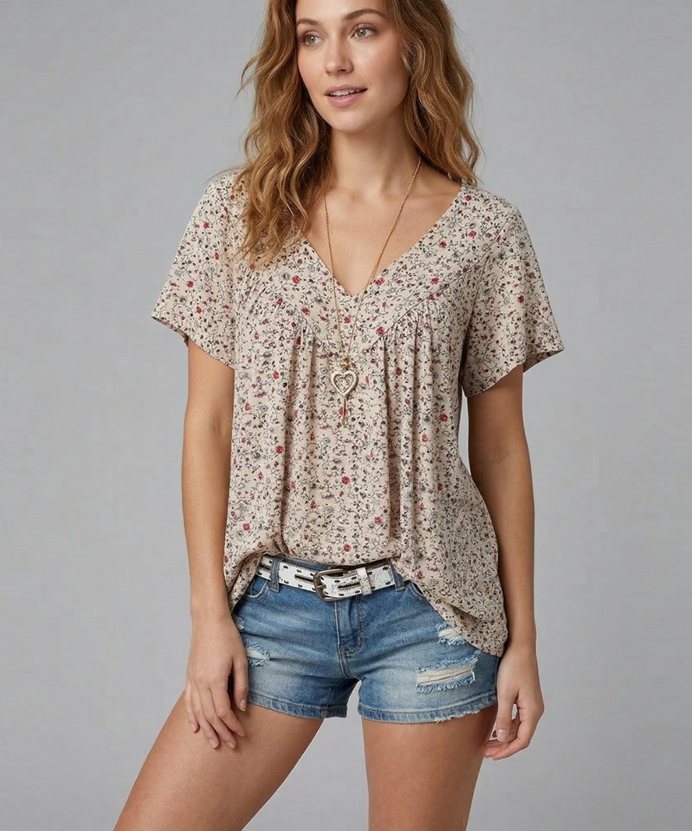 Van Dijkman Mode® | T-shirt Flora met V-hals