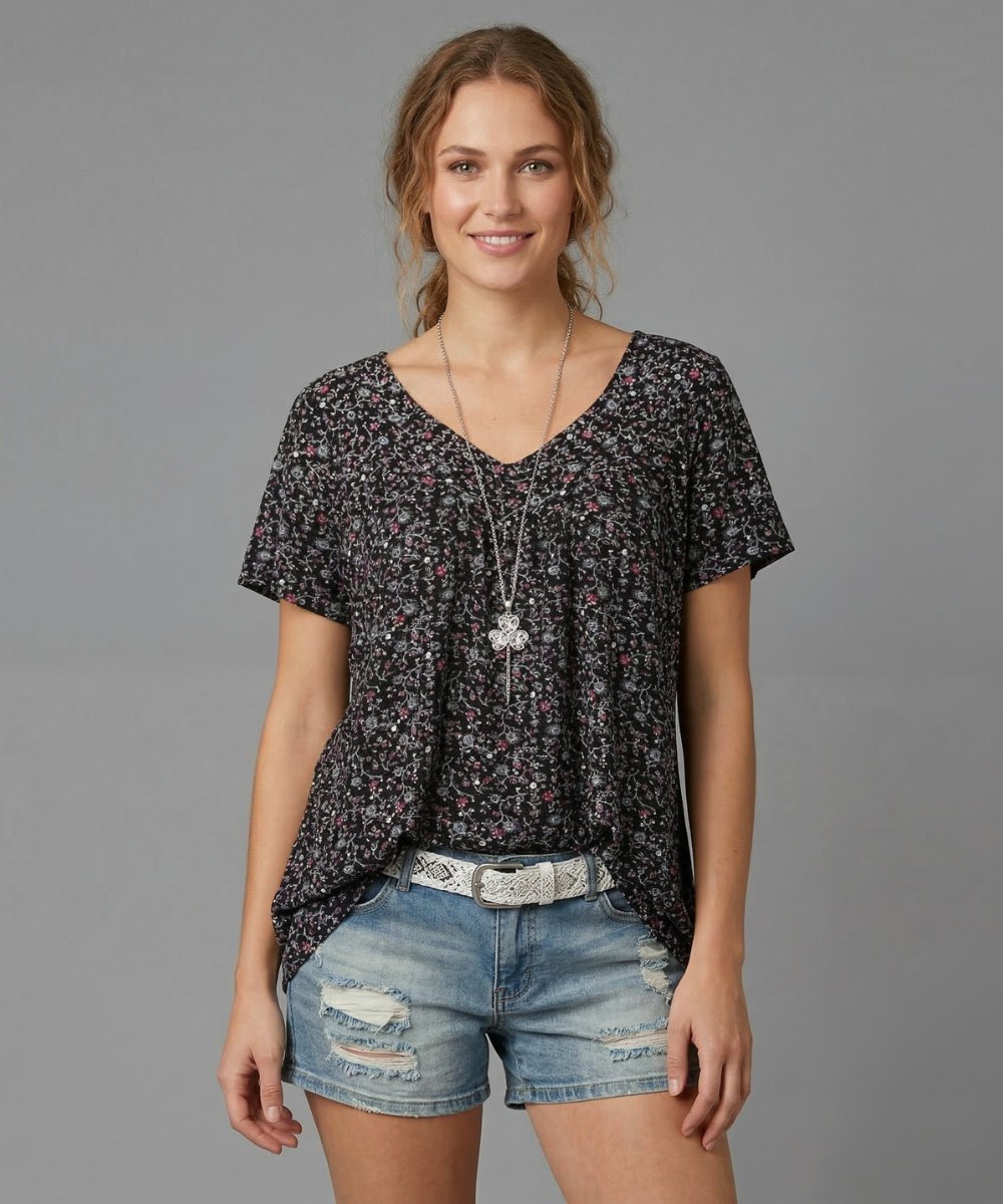 Van Dijkman Mode® | T-shirt Flora met V-hals