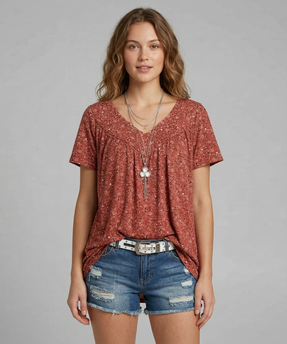 Van Dijkman Mode® | T-shirt Flora met V-hals