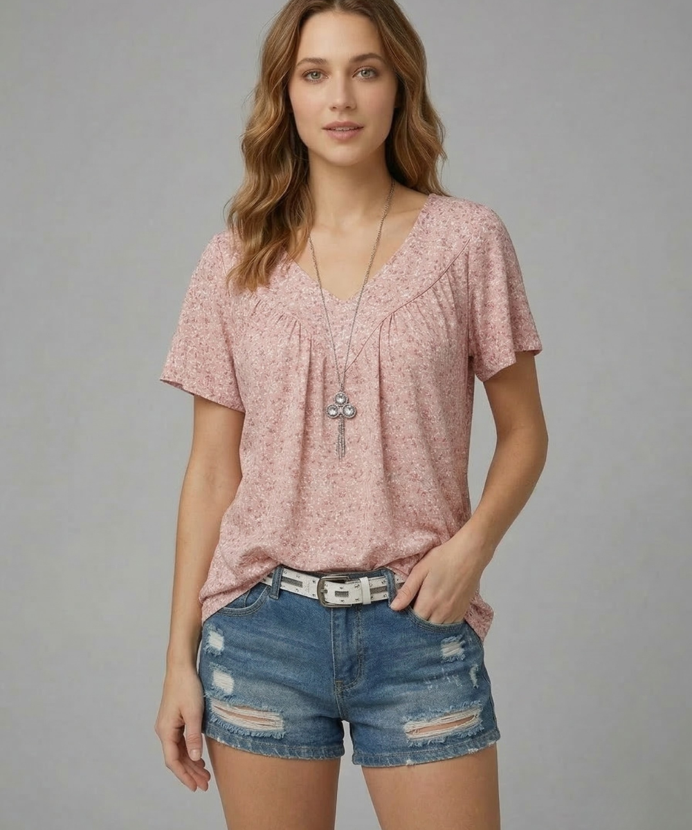 Van Dijkman Mode® | T-shirt Flora met V-hals