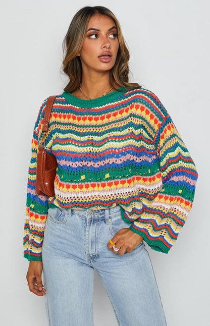 Van Dijkman Mode® | Kleurrijke Gebreide Sweater