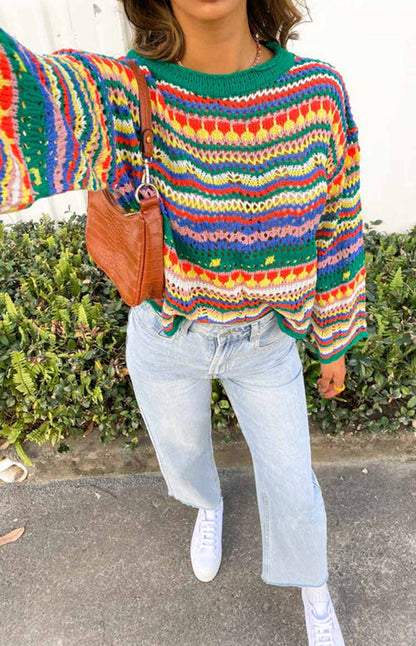 Van Dijkman Mode® | Kleurrijke Gebreide Sweater