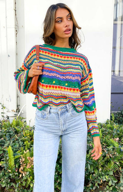 Van Dijkman Mode® | Kleurrijke Gebreide Sweater