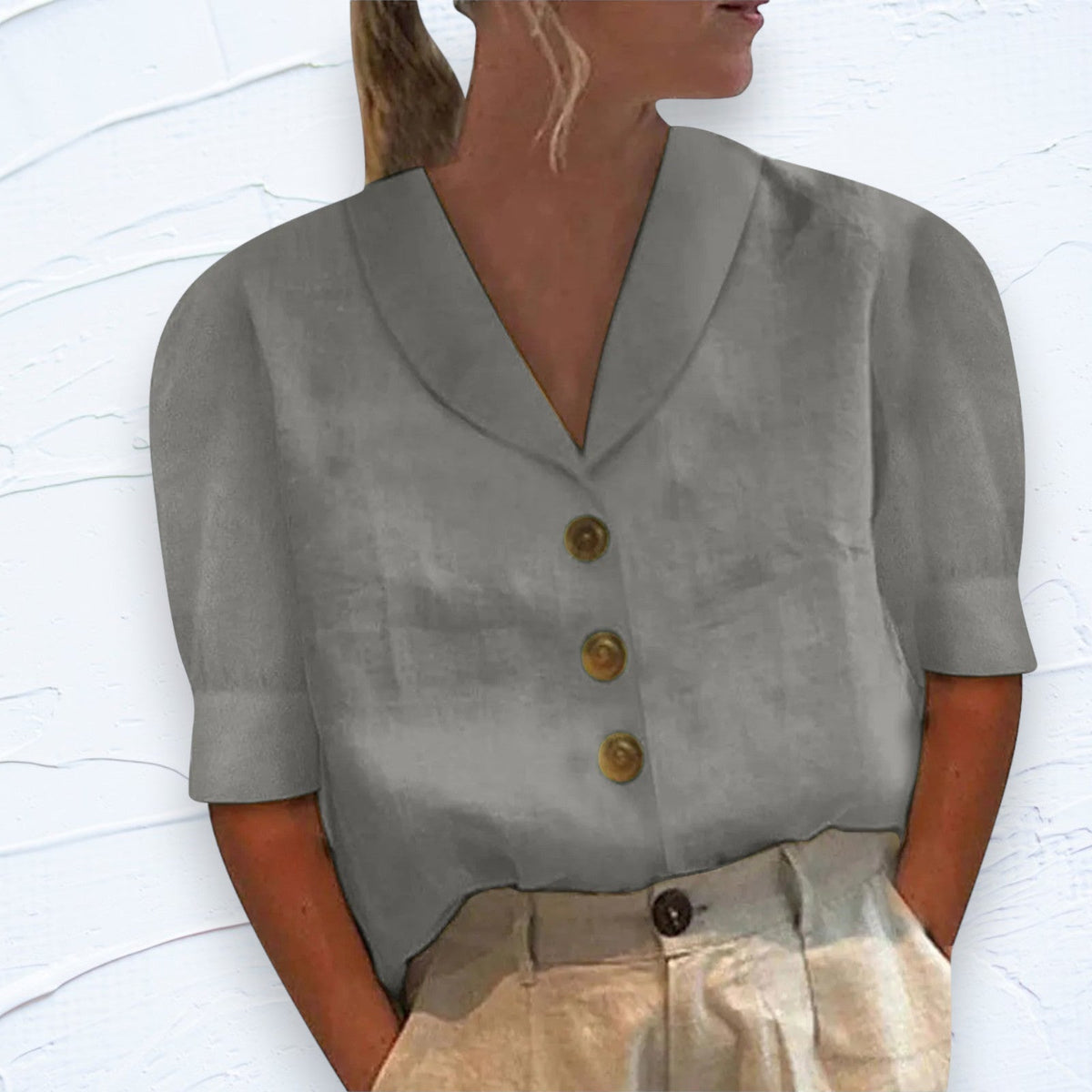 Van Dijkman Mode® | Knopblouse met Geknoopte Voorkant