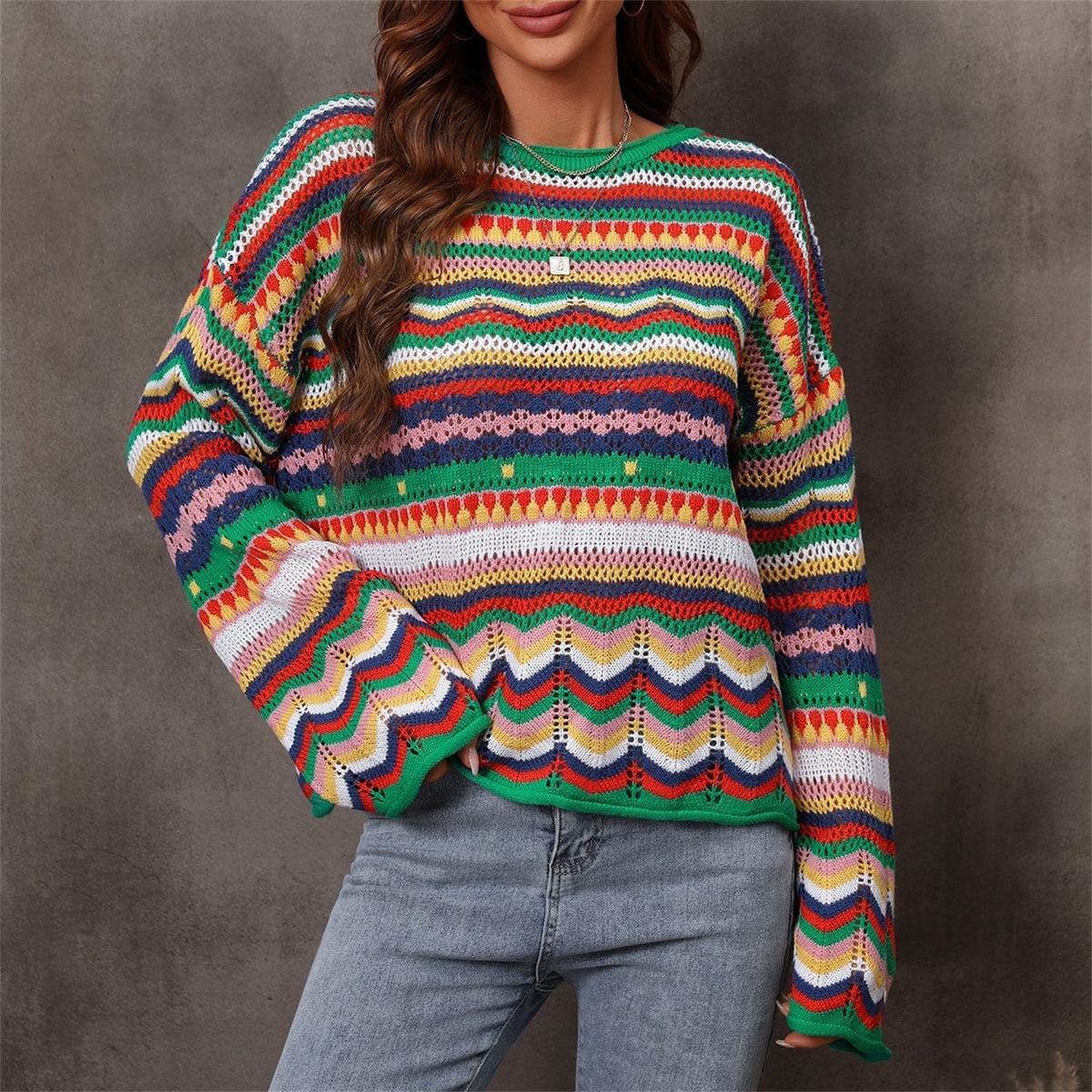 Van Dijkman Mode® | Kleurrijke Gebreide Sweater