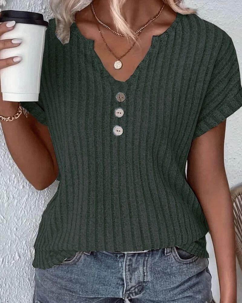 Van Dijkman Mode® | Gebreide Blouse met V-hals