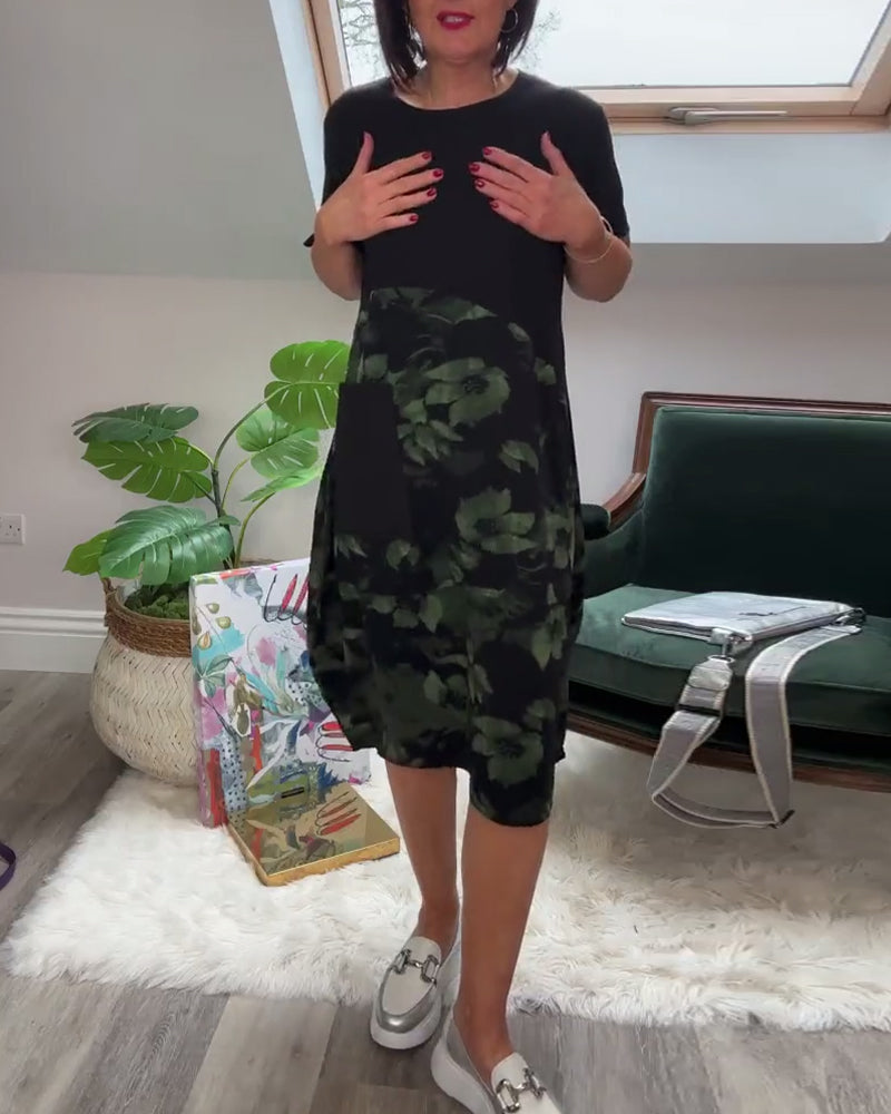 Van Dijkman Mode® | Patchworkjurk met Ronde Halslijn en Bloemenprint
