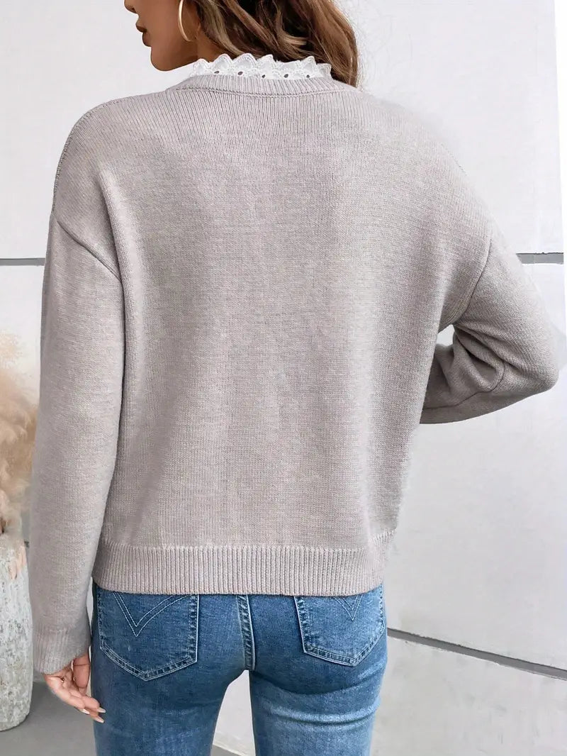 Linden Mode | Chique Gebreide Trui met Elegante Kantkraag