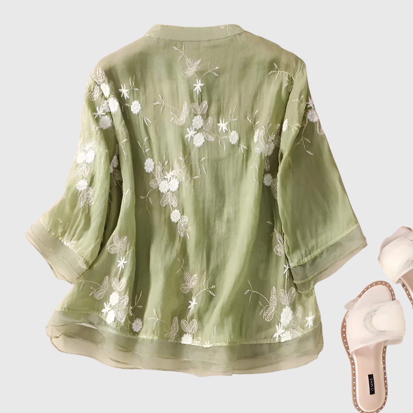 Linden Mode | Nellie Elegante Top met Geborduurde Bloemen