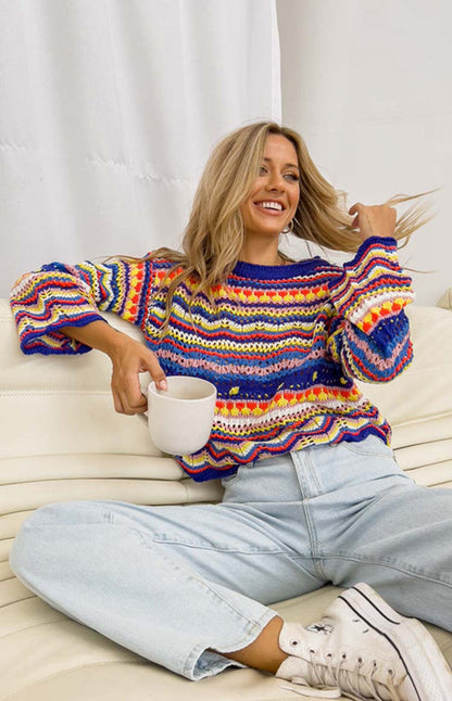 Van Dijkman Mode® | Kleurrijke Gebreide Sweater